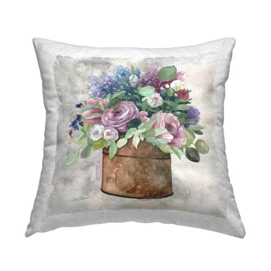 My English Garden Bouquet Outdoor Printed Pillow Design by Carol Robinson, 18 x 7 x 18 {1}