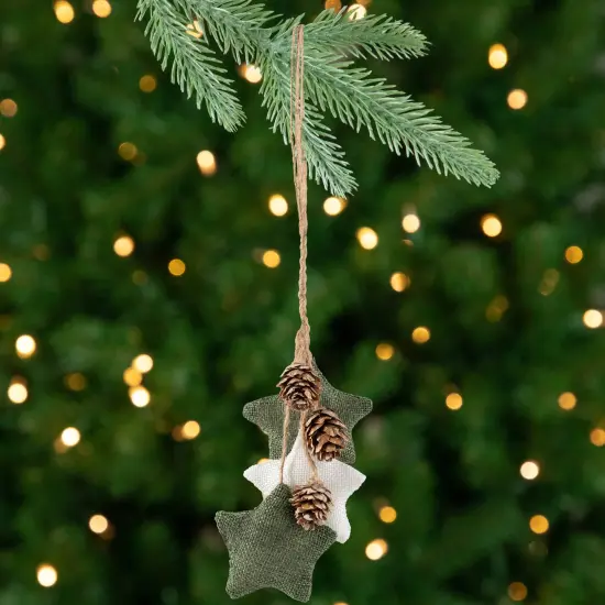 Northlight Burlap Star and Pine Cones Christmas Ornament - 11.75" White {1}