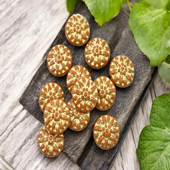 *12* 15mm Gold Washed Ochre Orange Dahlia Flower Coin Beads {1}