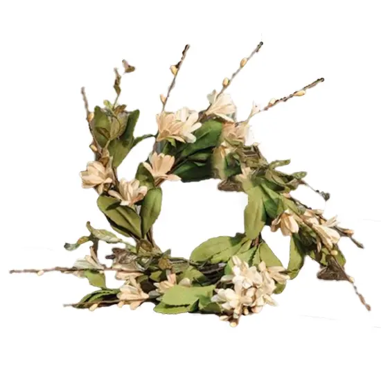 Rustic Tea-Stained Gardenia Ring with Daisies Pip Berries and Greenery for Candle Holders {1}