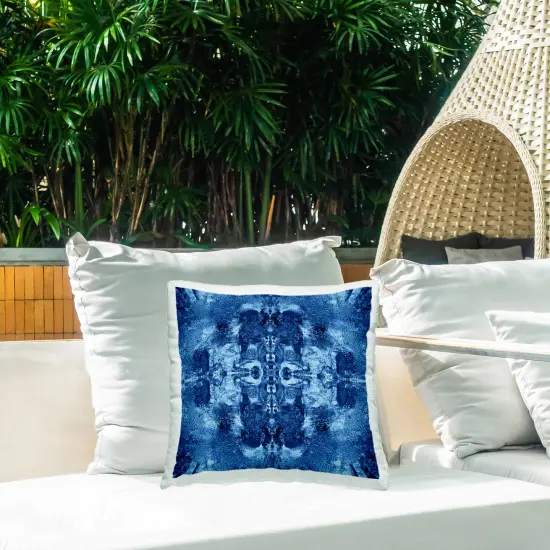 Blue Mirrored Pattern Outdoor Printed Pillow Design by Elspeth Helen Meabank Perkin, 18 x 7 x 18 {2}