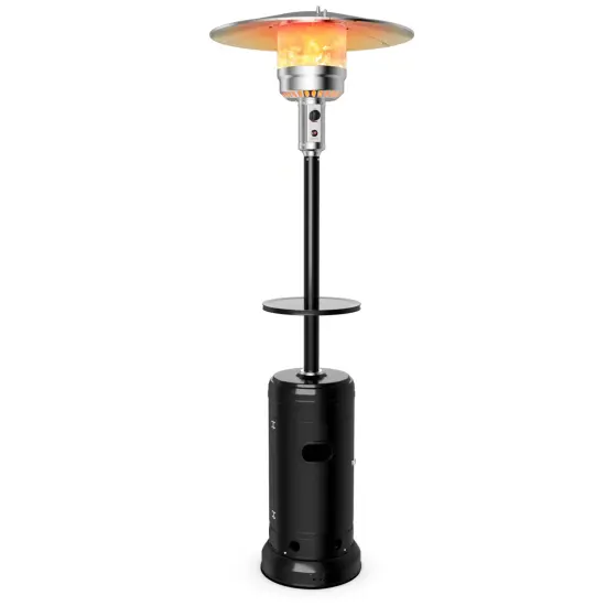 Outdoor Heater Propane Standing LP Gas Steel with Table & Wheels Silver {10}