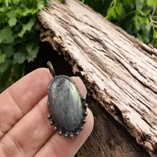 35x23x8mm Copper Soldered Labradorite Oval Pendant {2}