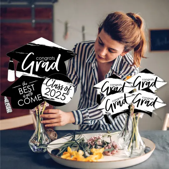 Big Dot of Happiness 2025 Black and White Graduation Party Centerpiece Sticks - Showstopper Table Toppers - 35 Pieces {4}