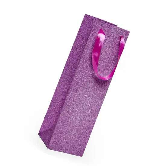 4 1/8'' x 4 1/8'' x 14 1/4'' Glitter Grain Bags for Upscale Wine Presentation Purple {4}