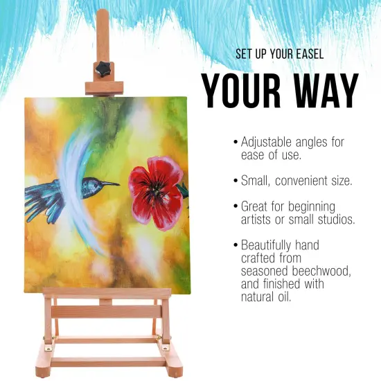 Medium Wooden H-Frame Studio Tabletop Easel - Adjustable Stand, Holds Up To 27" Canvas, Portable Table Top Easel for Painting {4}