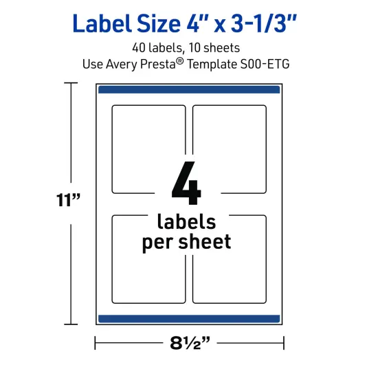 Avery Printable Rectangle Labels with Sure Feed Technology, Pre-Printed Black Border with Gold Pattern, Glossy White, 4" x 3-1/3", Laser & Inkjet Compatible, 40 Total {5}