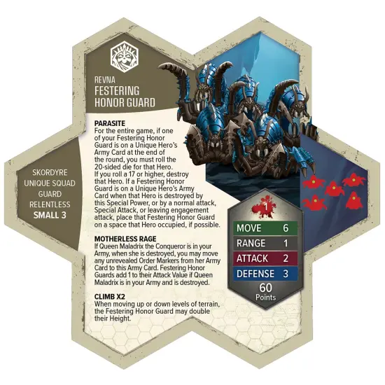 Renegade Games: Heroscape: Rising Tide &ndash; Queen Maladrix & Festering Honor Guard Army Expansion - 6 Fully Assembled Unpainted Miniatures & 2 Army Cards {6}
