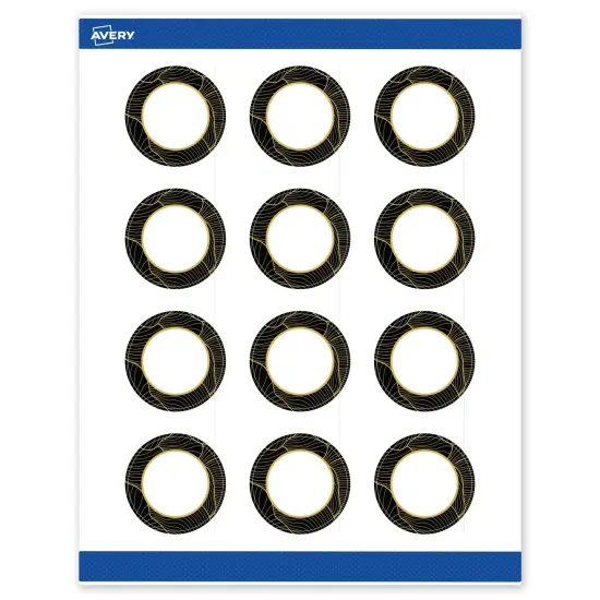 Avery Printable Round Labels with Sure Feed Technology, Pre-Printed Black Border with Gold Pattern, Matte White, 2" Diameter, Laser & Inkjet Compatible, 120 Total {1}