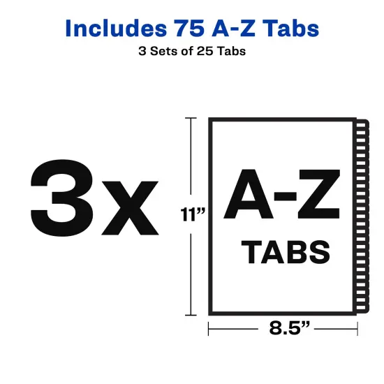 Avery A-Z Dividers for 3 Ring Binders, 25 Tabs per Set, Pre-Printed Black Leather Tabs (3 Sets of 21350) {5}
