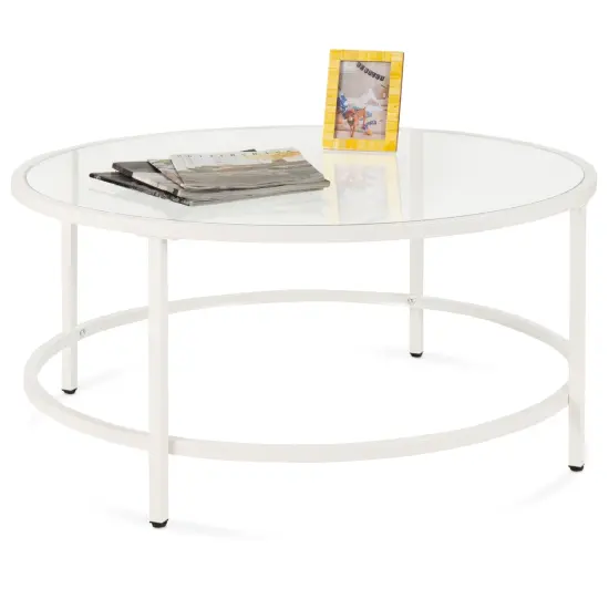Best Choice Products 36in Round Tempered Glass Coffee Table for Home, Living Room, Dining Room White {1}