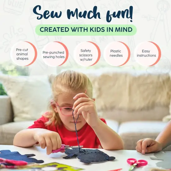 Bryte Jungle Animals Sewing Kit for Kids: A Fun DIY Arts & Crafts Experience with 5 Pre-Cut Felt Animals, Needles, Thread, Instructions & More - For Kids Age 7+ - Great Gift For Birthdays and Holidays Multicolor {4}
