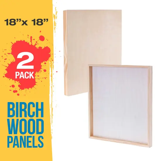 Unfinished Cradled Wood Panels for Painting, 2 Pack of 18x18 inch - Gallery Birch Wooden Canvas Boards 1-1/2" Deep - Mixed-Media Craft, Acrylic, Oil, Encaustic, Paint Pouring {2}
