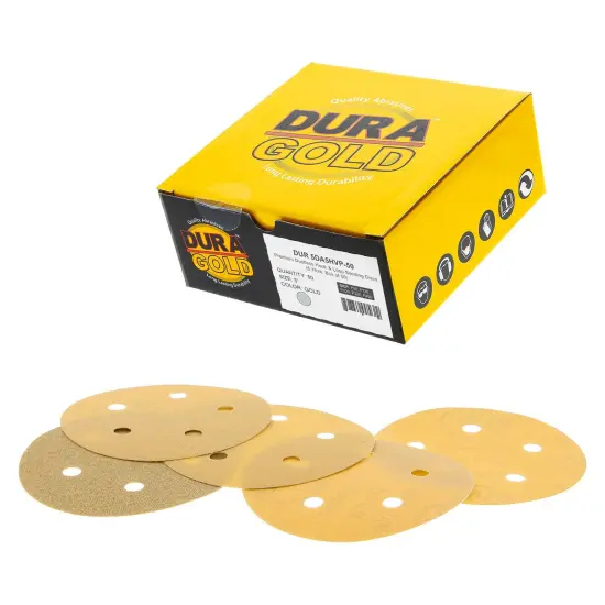 Variety Grit Pack - 5" Gold DA Sanding Discs - 5-Hole Pattern Hook and Loop - Box of 50 {1}