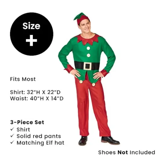 Northlight 40" Red and Green Men's Elf Costume With a Christmas Santa Hat - Standard Size {6}