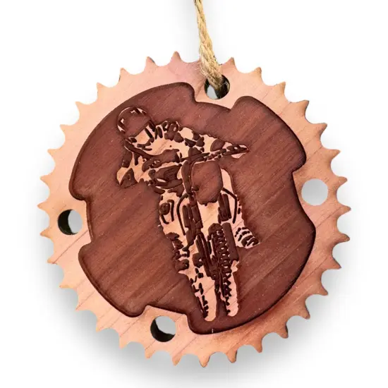 Dirtbike and Chainring - Cedar Ornament {1}
