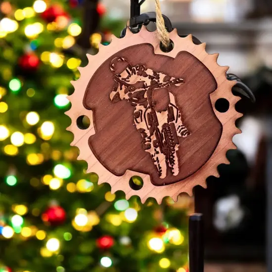 Dirtbike and Chainring - Cedar Ornament {2}