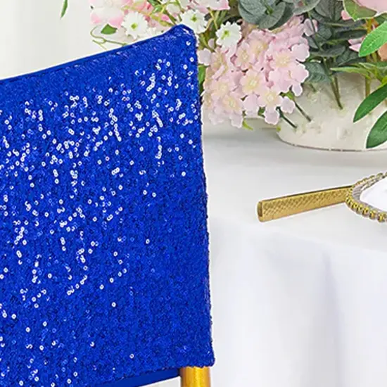 1 Piece Royal Blue Sequin Spandex Chair Cap 13.5 inch by 10 inch Reception Decor {5}