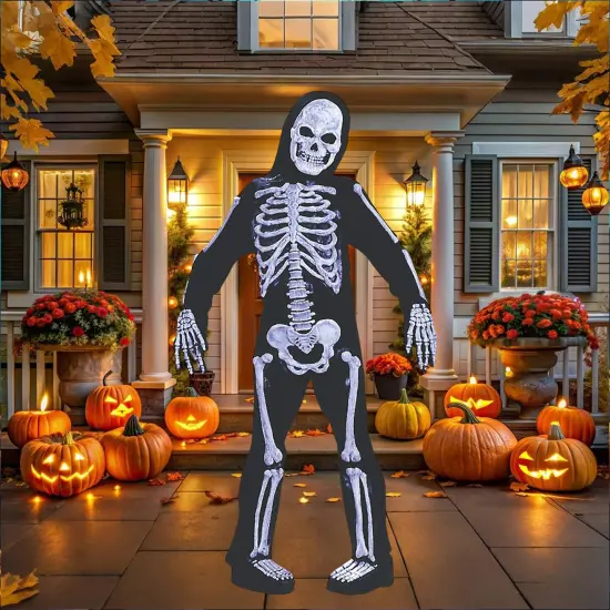 Boy's Skelebones Skeleton Costume with Mask Gloves Boot Tops {4}