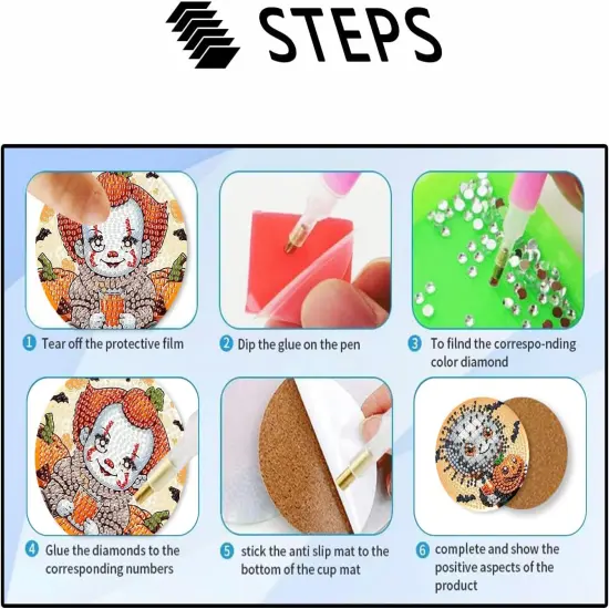 4X4 Inch - 8 Pcs Halloween Diamond Painting Coasters Kits for Adults {5}