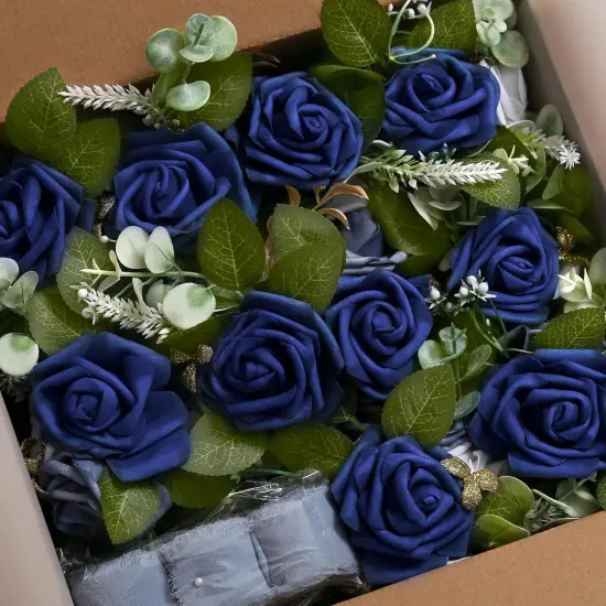 Chair Decorations Party Decor with Artificial Flowers Eucalyptus and Ribbons Blue {5}