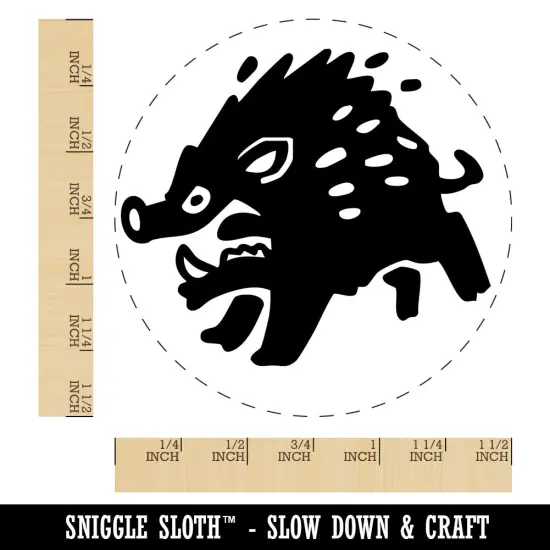 Angry Charging Cartoon Boar Pig Hog Peccary Self-Inking Rubber Stamp Crafting Blue {1}