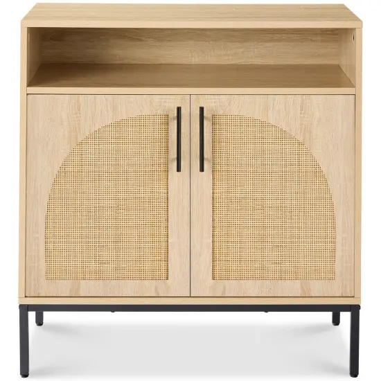 Best Choice Products Arched 2-Door Rattan Cabinet, Sideboard, Buffet, w/ Cord Cutout, Adjustable Storage Shelf Natural {1}