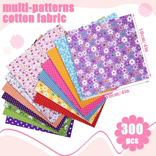 300 Pieces 4 x 4 Inches Cotton Fabric Scraps Squares Bundle Precut {2}