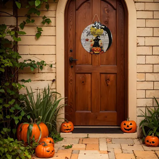 Happy Halloween Black Cat Front Door Sign {3}