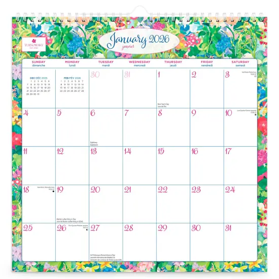 House of Turnowsky OFFICIAL | 2026 12 x 12 Inch (Hanging) Monthly Square Wire-O Calendar | Sticker Sheet | English/French Bilingual {1}