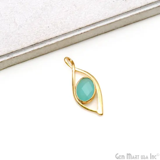 Twisted Oval Gemstone Pendant, Gold Plated Gemstone Charm, Necklace Pendant, GemMartUSA (50601) Sapphire {3}