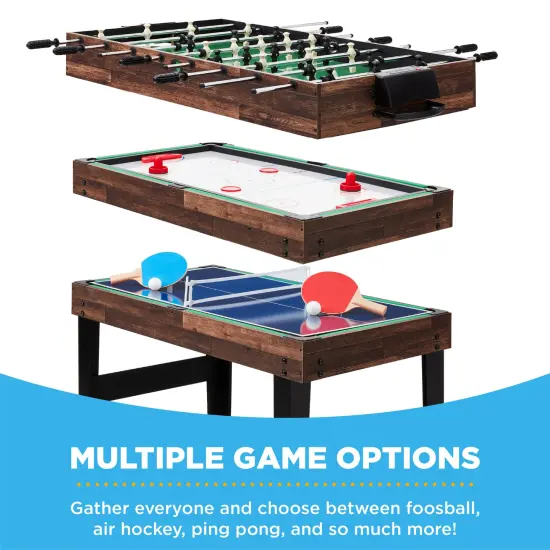 Best Choice Products 2x4ft 10-in-1 Combo Game Table Set w/ Hockey, Foosball, Pool, Shuffleboard, Ping Pong Walnut {3}