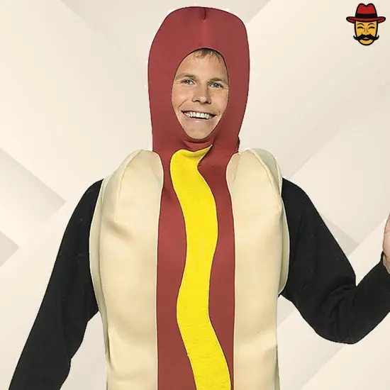 Adult Hot Dog Costume Funny Food Foam Tunic with Mustard Halloween Party Outfit {2}