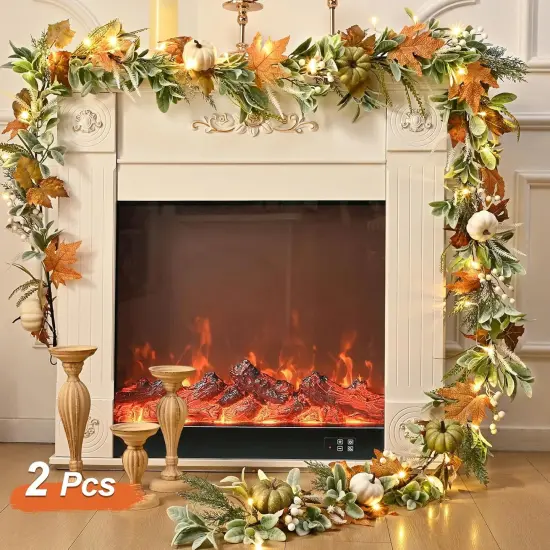 2 Pcs Fall Garland for Mantle, Autumn Garland with Lights {2}