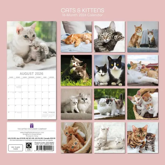 The Gifted Stationary 2026 Square Wall Calendar, Cats & Kittens, 16-Month Animals Theme Hanging Calendar with 180 Reminder Stickers, Month Planner for Home, or Creative Spaces, 12x12 In Multicolor {4}