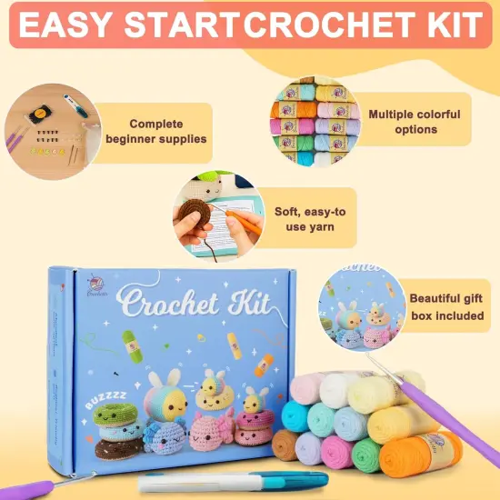 Crochet Kit for Beginners Adults & Kids(12-Colored Yarn) {3}