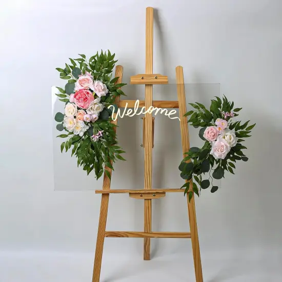 2 PCS - Dust Rose Flowers Silk Peony Floral Swag Welcome Sign(Pink) {3}