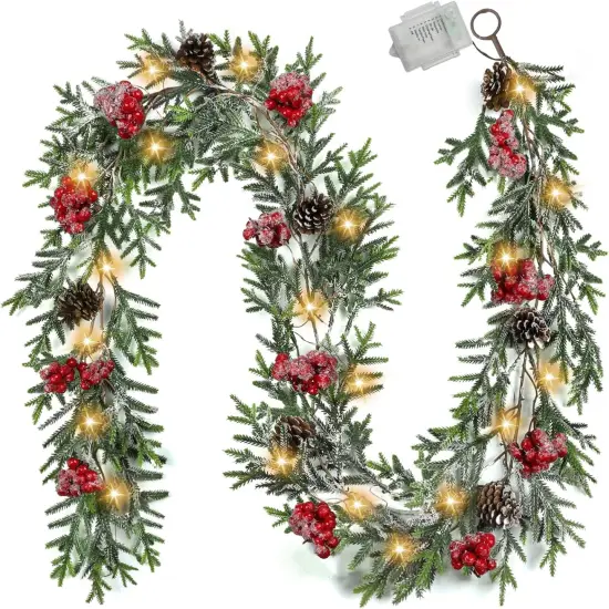 6FT Christmas Garland with Lights, Christmas Decor Pre-lit Artificial Pine Garland {1}