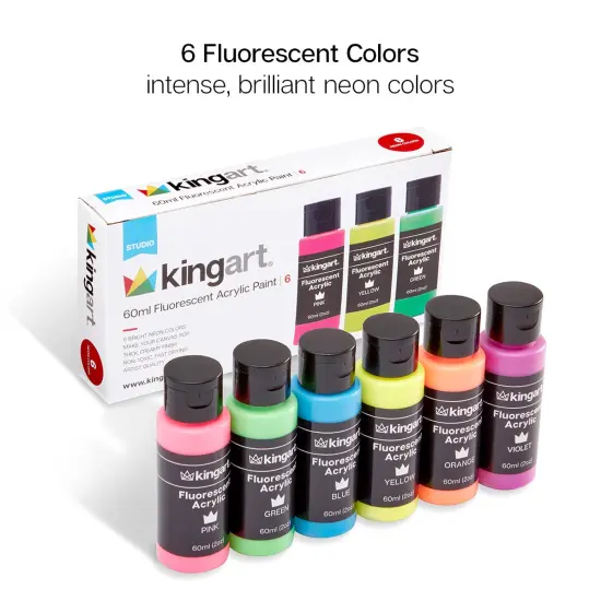 KINGART&reg; Acrylic Paint Set, 60ml, 6 Neon Colors {3}