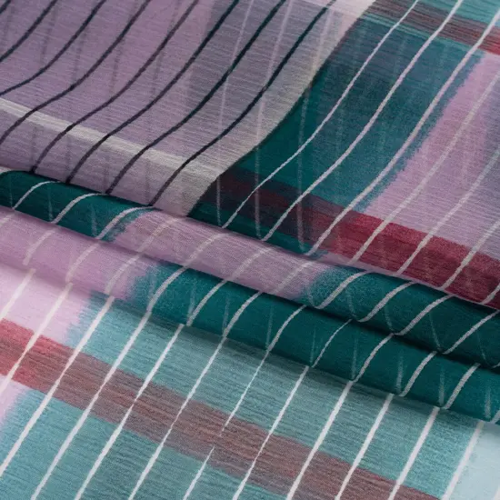 1 Panel Teal, Lavender and Burgundy Geometric Striped Crinkled Silk Chiffon Lightweight 54 Inch Width {3}