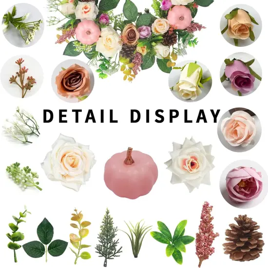 24 Inch Large Autumn Fall Wreath with Pink Pumpkins (Pink) {4}