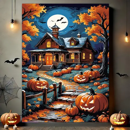 Halloween House Paint by Numbers Kit - 16X20 Inch {4}