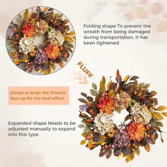 Fall Wreath with Beige Hydrangea and Orange Dahlia - 24 Inch {5}