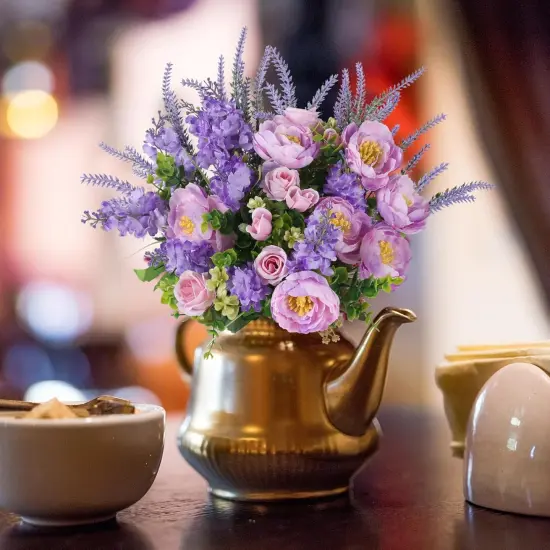 Artificial Flowers Silk Rose Peony Bouqets Purple Faux Flowers Indoor Spring Silk Floral Arrangements for Home Table Centerpieces Wedding Outdoor Decorations {5}