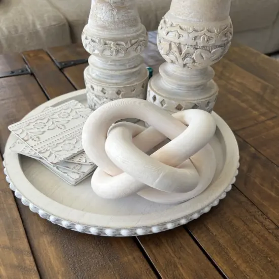 Wood Knot Chain Link Decor white Boho Wooden knots for Home Living Room, Coffee Table, Book Shelf Decoration, Modern Shelf {2}