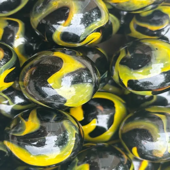 Lot of 10 Poison Dart Frog Black/Yellow Glass Marbles 25mm (1 inch) SHOOTER {3}