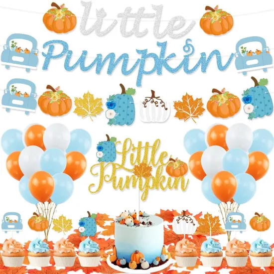 Little Pumpkin Baby Shower Decorations Boy, Blue Little Pumpkin Banner {1}