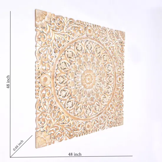 Wooden Floral Hand Carved Mandala Square Wall Decor - 48" x 48" {4}