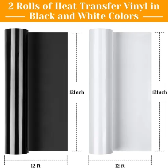 12" x 24ft Heat Transfer Vinyl Rolls,2 Rolls Black and White-(12 Inches by 12 Feet Per Roll) {3}