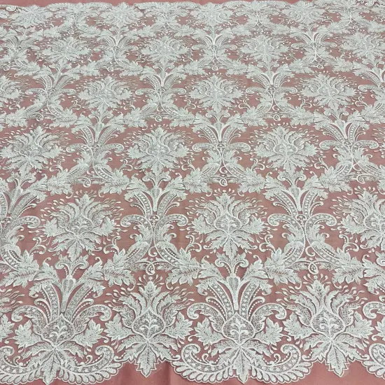 1 Yard Beaded Lace Fabric on 100% Polyester Net Mesh, Elegant Embroidered Lace for Gowns & D&eacute;cor White {3}